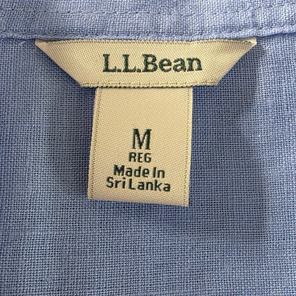 LL Bean Womens Blue 100% Linen 3/4 Sleeve‎ Button Down Shirt 280381 Medium - Picture 2 of 6